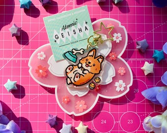 Corgi Dog Acrylic Keychain Epoxy Charm Doggo Animal Kawaii Art Japan Asian Anime Cartoon Accessoire Cute Gift Handmade Bone Ein Cowboy Bebop