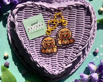 Tanuki Acrylic Keychain Epoxy Charm Lucky Racoon Dog Red Panda Animal Kawaii Art Asian Leafs Cartoon Accessoire Cute Autumn Gift Handmade
