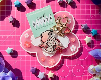 Kyubey Madoka Magica PMMM Acrylic Keychain Epoxy Charm Lucky Anime Manga Kawaii Art Asian Cartoon Accessoire Cute Magical Girl Soul Gem Bow