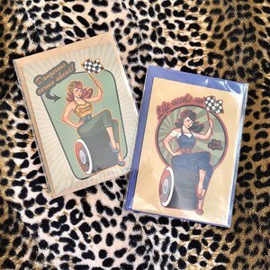 50s Vintage Racers Pinup Girls Postcard A6 Speedway Rockabilly Retro Hotrod Garage Classic Cars Roadrunner Tattoo Subculture Drag Racing image 8