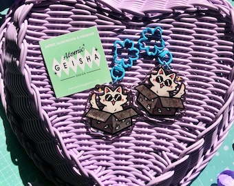 Gojo Cat Acrylic Keychain Epoxy Charm Satoru Catoru JJK Neko Animal Kawaii Art Japan Asian Cartoon Anime Manga Accessoire Cute Gift Box