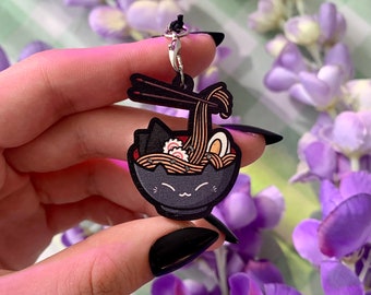 Neko Ramen Wooden Phone Charm Cat Meow Noodles Shoyu Sushi Kawaii Art Japan Nihon Anime Manga Cartoon Accessoire Cute Jewelry Gift Handmade