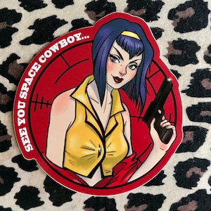 Cowboy Bebop Faye Valentine Sticker Gloss Vinyl Anime Manga Fanart Space Bounty Hunter Pinup Girl Femme Fatale Japan Japanese Sci-fi Fan Art