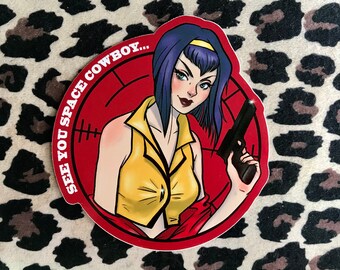 Cowboy Bebop Faye Valentine Autocollant Vinyle Brillant Anime Manga Fanart Espace Chasseur De Primes Pin-up Femme Fatale Japon Japonais Fan Art De Science-fiction