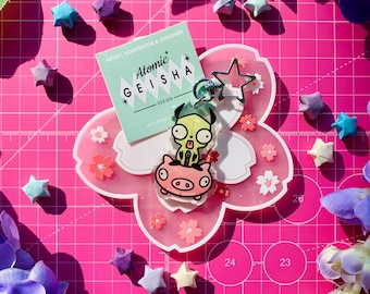 Gir and Pig Invader Zim Acrylic Keychain Epoxy Charm Dog Doggo Animal Robot Alien Kawaii Art Anime Cartoon Accessoire Cute Gift Handmade