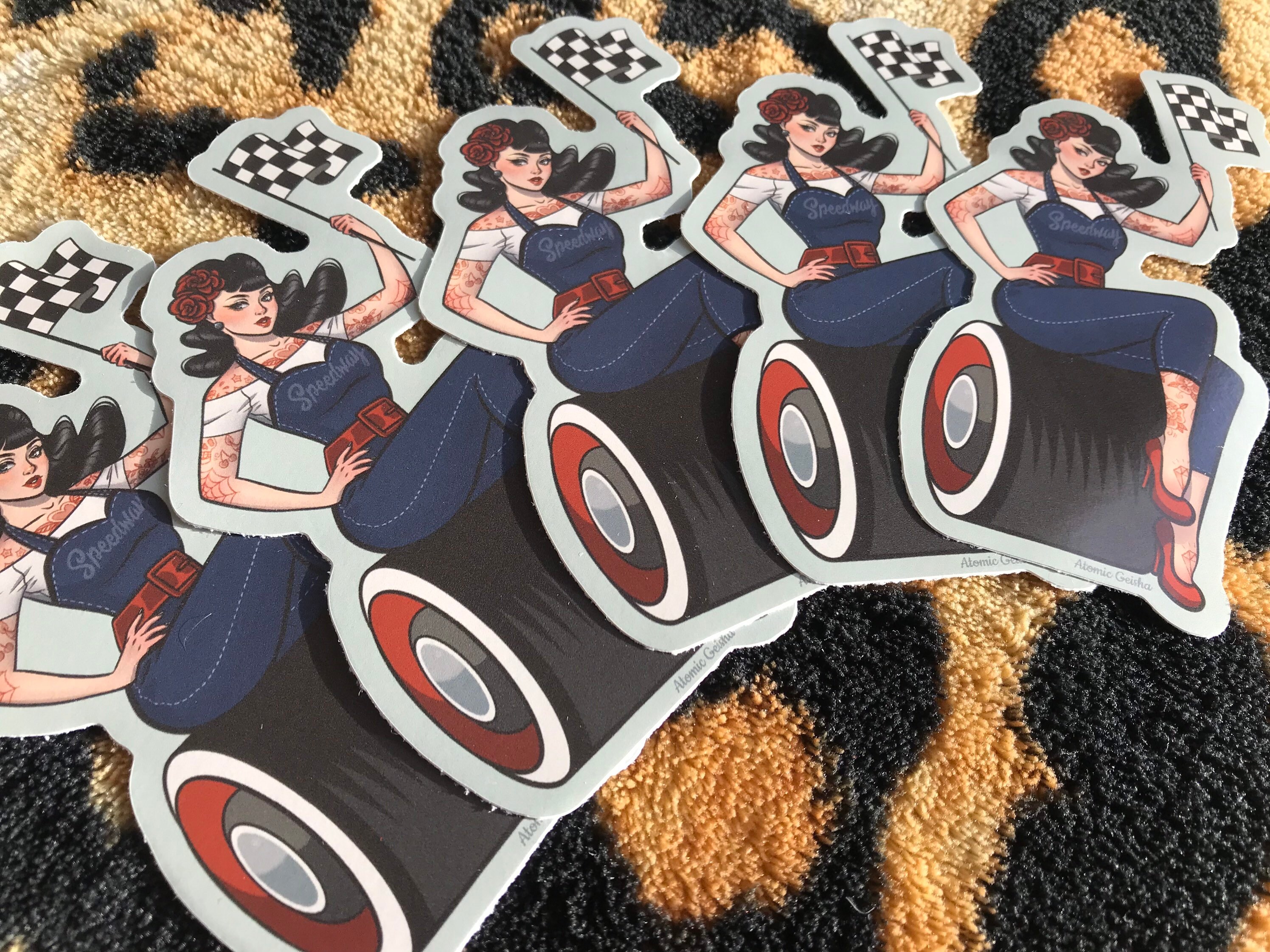 Rare Racers Pins 50s Vintage Racers Pinup Girls Vinyl Stickers Speedway Rockabilly Retro ...