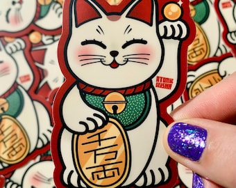 Maneki Neko Vinyl Sticker Kawaii Art Cute Alien Anime Manga Cartoon Japanese Fortune Japan Nihon Good Luck Handmade Lucky Cat Granny