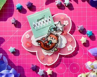 Otter Acrylic Keychain Epoxy Charm Lucky Fish Shell Bubbles Water Animal Zoo Kawaii Art Asian Cartoon Accessoire Cute Gift Handmade Otters