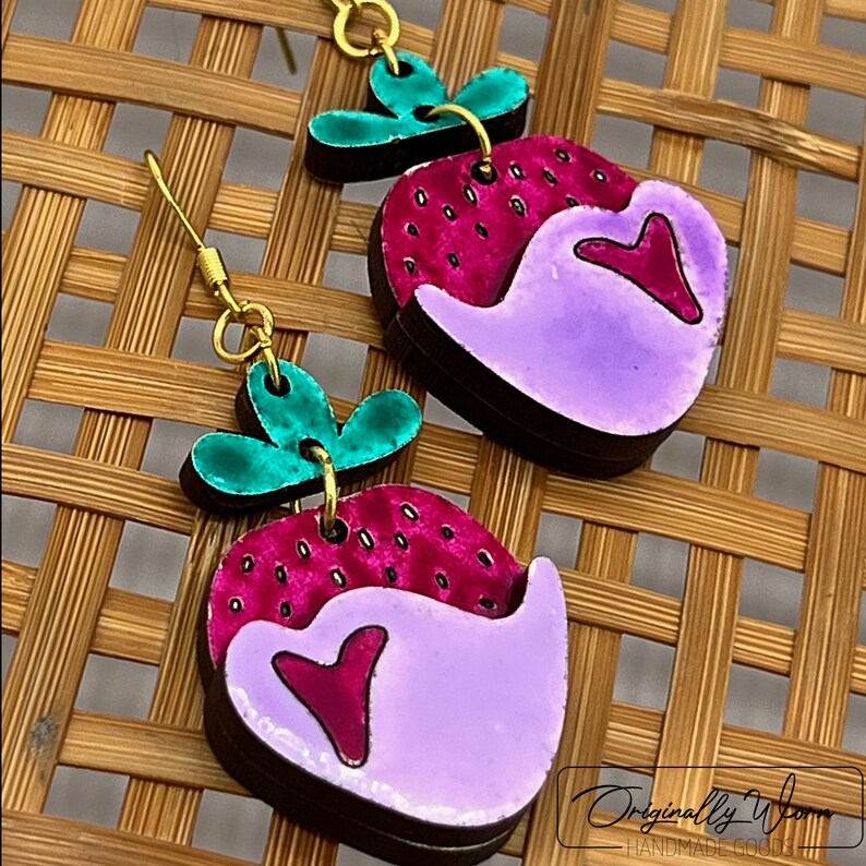 Chocolate Dipped Strawberry Earrings Handdrawn Design DIGITAL FILE Etsy
