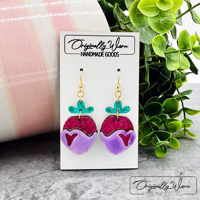 Chocolate Dipped Strawberry Earrings Handdrawn Design DIGITAL FILE Etsy