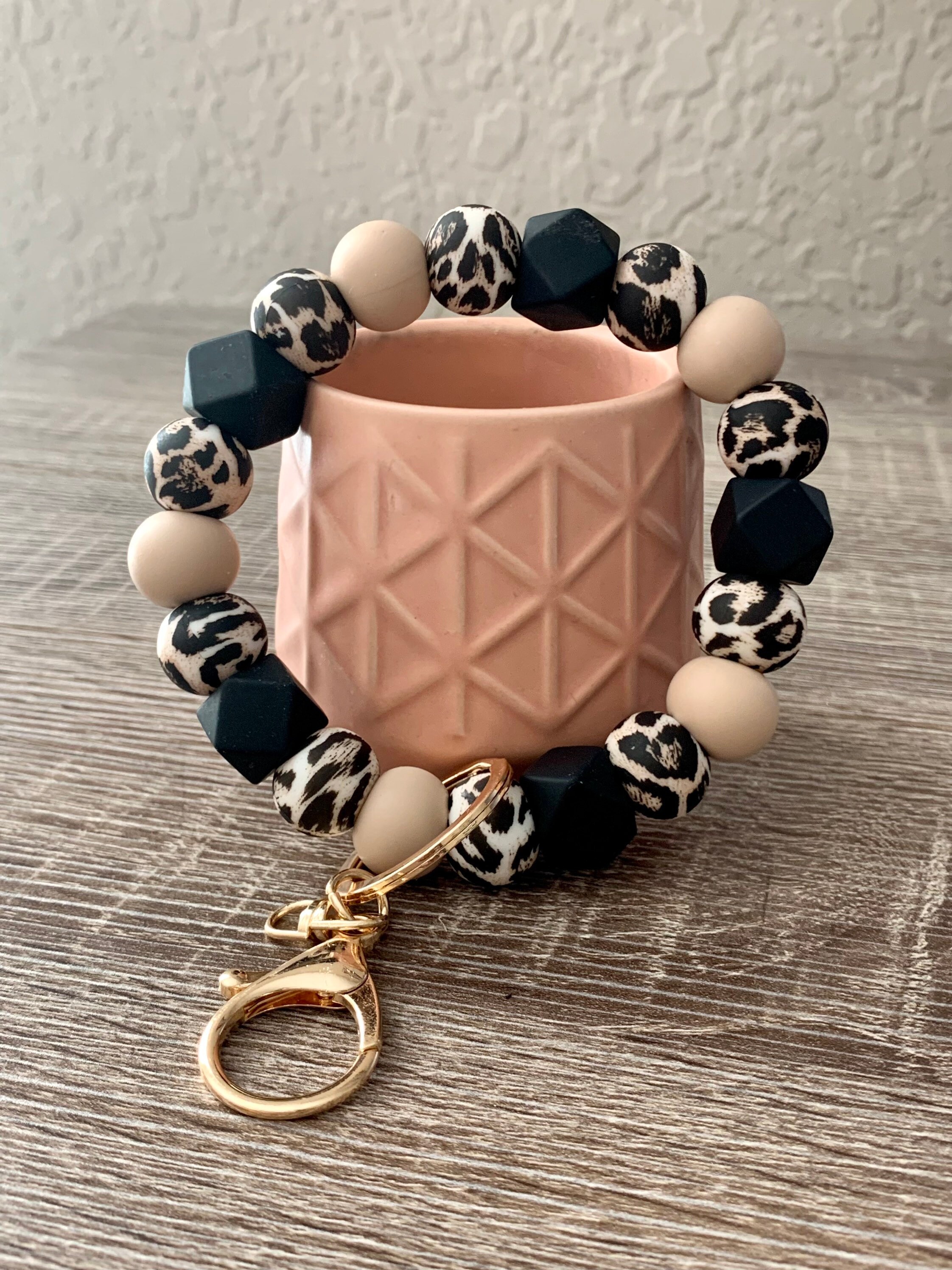 Leopard Wristlet Keychain. Silicone Beaded Wristlet. Keychain Etsy