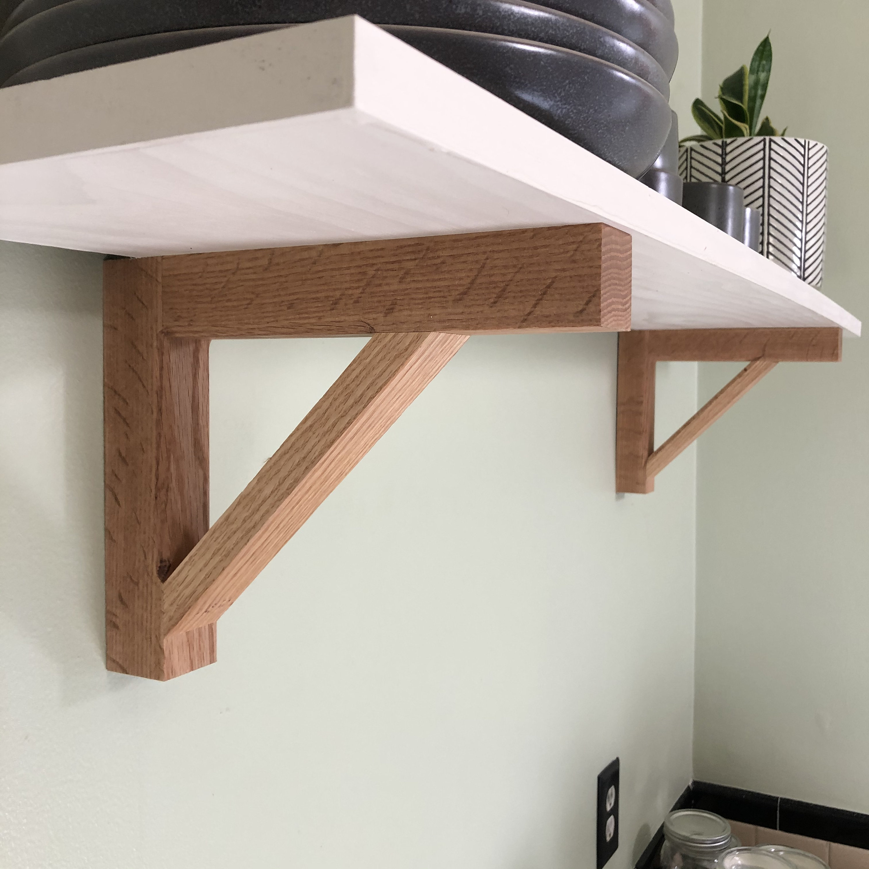 Oak Shelf Bracket Pair Modern Wall Shelf Support Simple Etsy