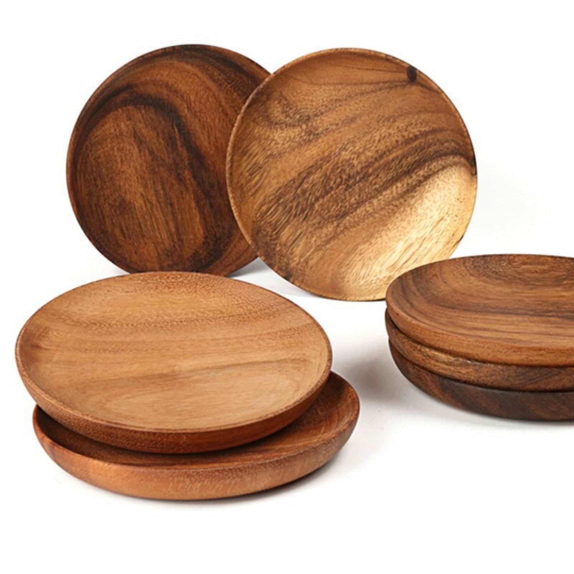 2Pcs Round Wooden Plate Set Natural Acacia Wood Dish Plates Etsy