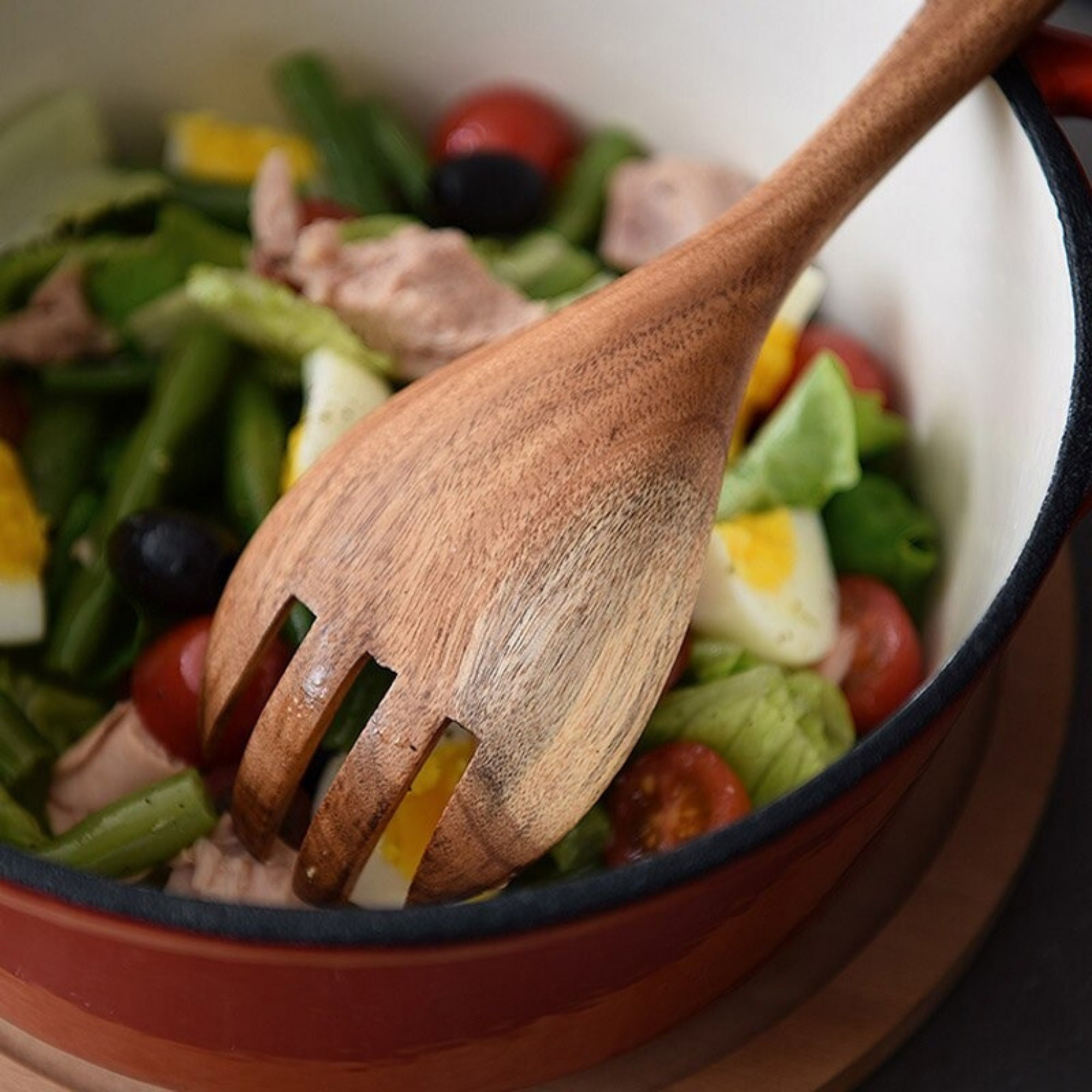 Natural Wood Spoon And Fork Large Soup Spoon Salad Serving Etsy