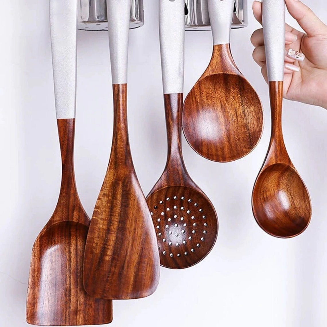 Solid Wood Cooking Tool Set Ecofriendly Wood Teak Rice Etsy