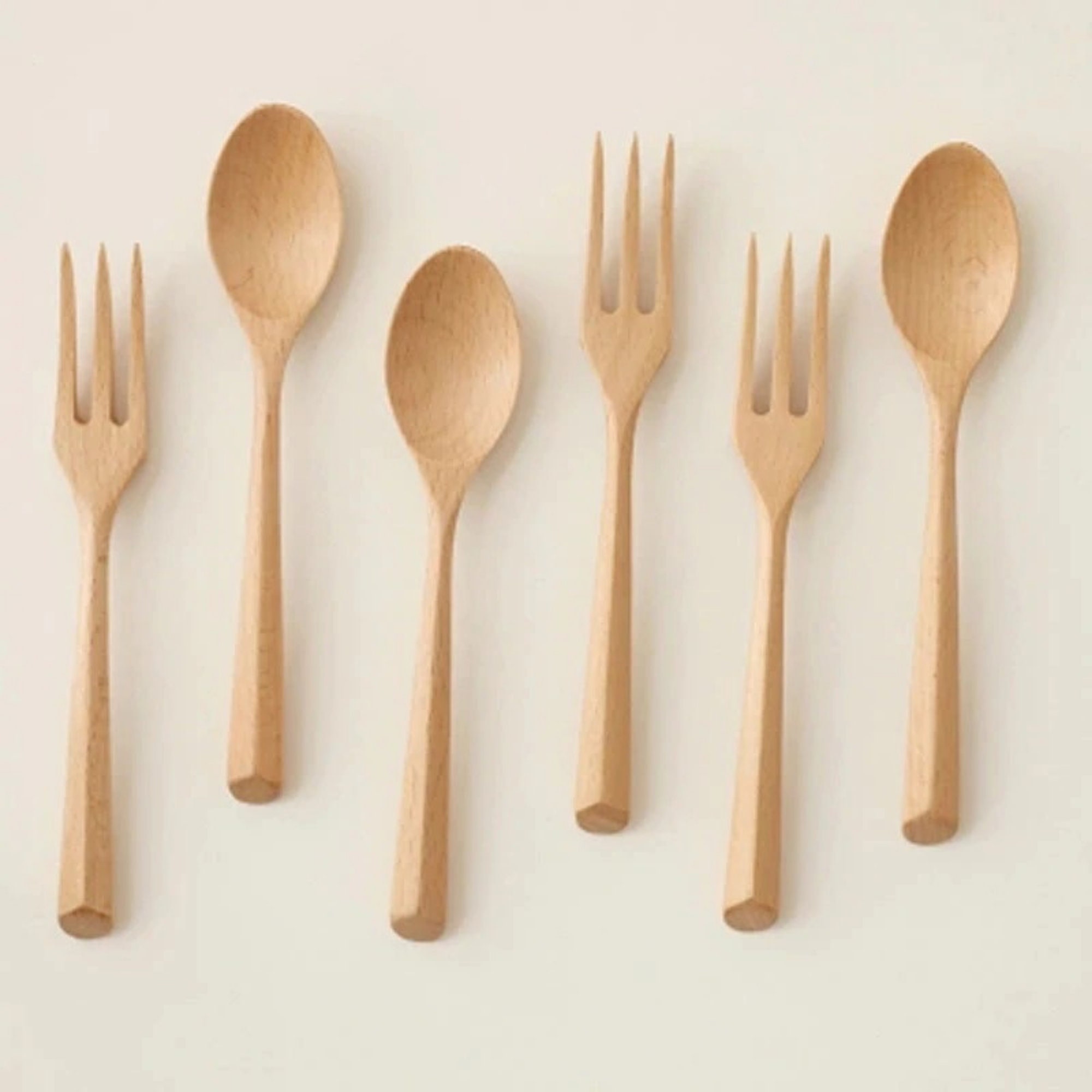 Handmade Natural Wooden Dinnerware Set Fork And Small Spoon Etsy