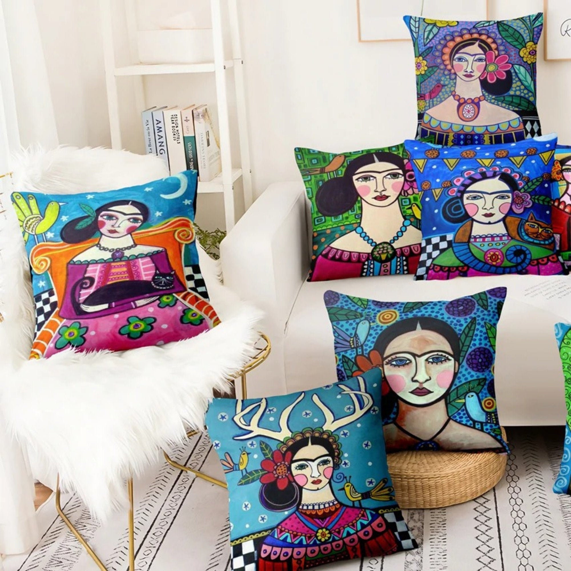 Mexican Girl Pillows Artistic Painting Decorative Pillow Etsy