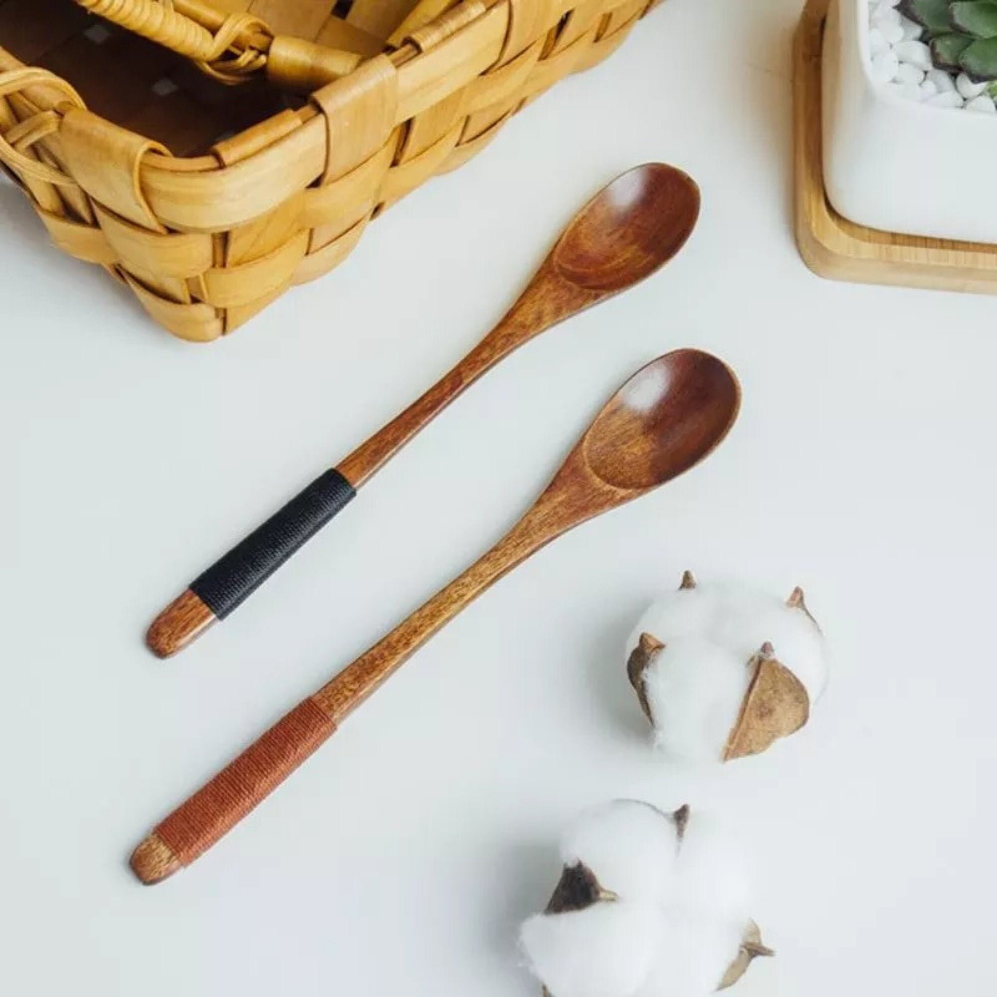 2Pcs Wood Tea Spoons Long Handle Tea Coffee Spoon Set Etsy