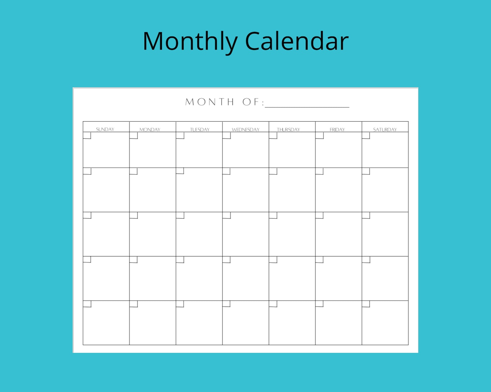 Undated Monthly Calendar Printable Minimalist Calendar Monthly