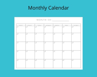 Undated Monthly Calendar | Printable Minimalist Calendar | Monthly Planner |  Landscape | Minimalist | Undated | Digital Download | PDF