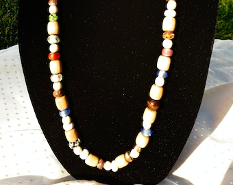 Multicolored Wood Bead Necklace