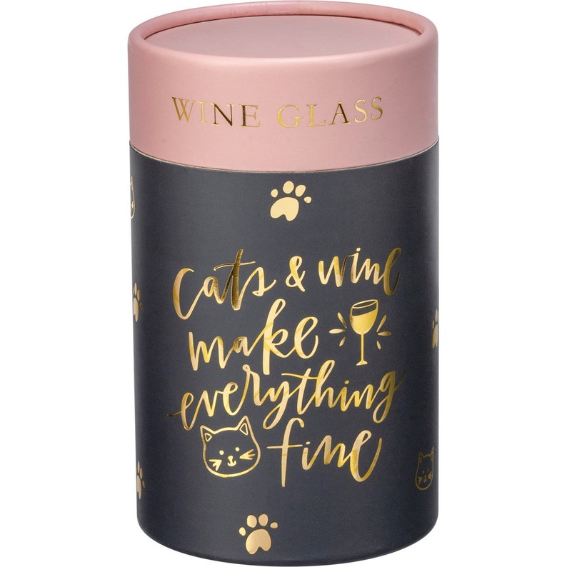 Cats and Wine Make Everything Fine Hand Illustrated Stemless Wine Glass l Housewarming Gift l Cat Lover Gift
