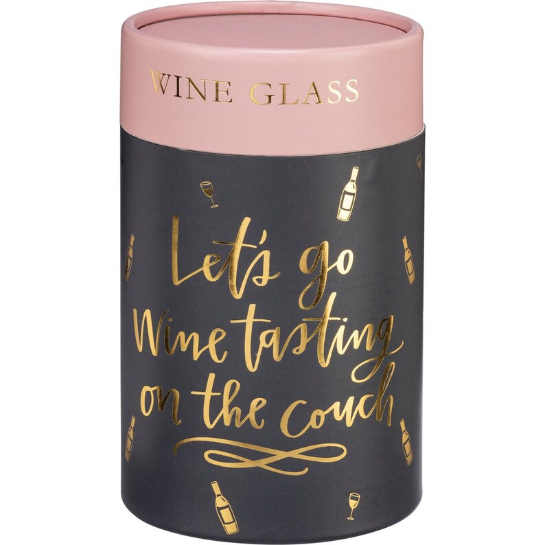 Hand Illustrated Stemless Wine Glass l Fun Wine Glass 15oz Let/'s Go Wine Tasting on the Couch