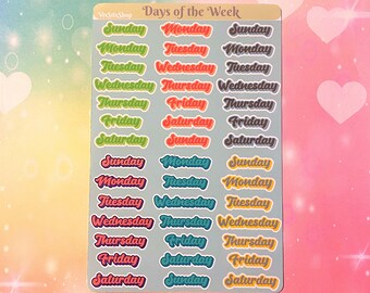 Days of the Week Planner Stickers, Weekday Sticker Sheet, Planner Mini Stickers, Gift for Girlfriend, Functional Planner Stickers, Day Label