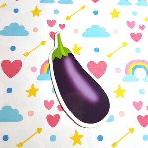 Adesivo Emoji de Berinjela de Vinil para Laptop, Planejadores, Bullet Journals, Celulares. 3x1,5" laminado para resistência à água