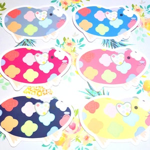 Pegatina de conejillo de indias floral de vinilo, pegatina Kawaii linda para el teléfono celular del teléfono celular del planificador del diario de balas, amante de los animales de compañía pequeña