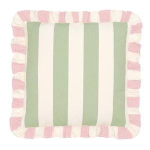 Handgefertigter Kissenbezug mit Rüschen - Sage & Pink Stripe, Iankin Fabric