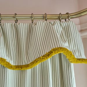 Bespoke Striped Cotton Curtain: Blackout Lining, Ochre Fringe