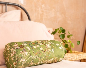 This emerald green velvet with a cherry blossom design could not be more luxurious. Beautifully soft made into this gorgeous bolster