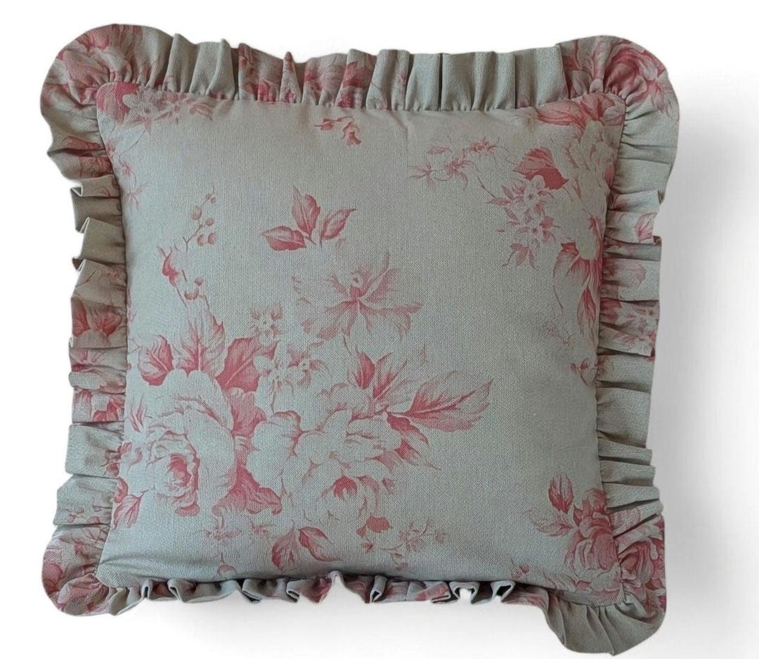 Handmade Raspberry Red Floral Linen Mix Cushion Cover With Ruffles - Etsy