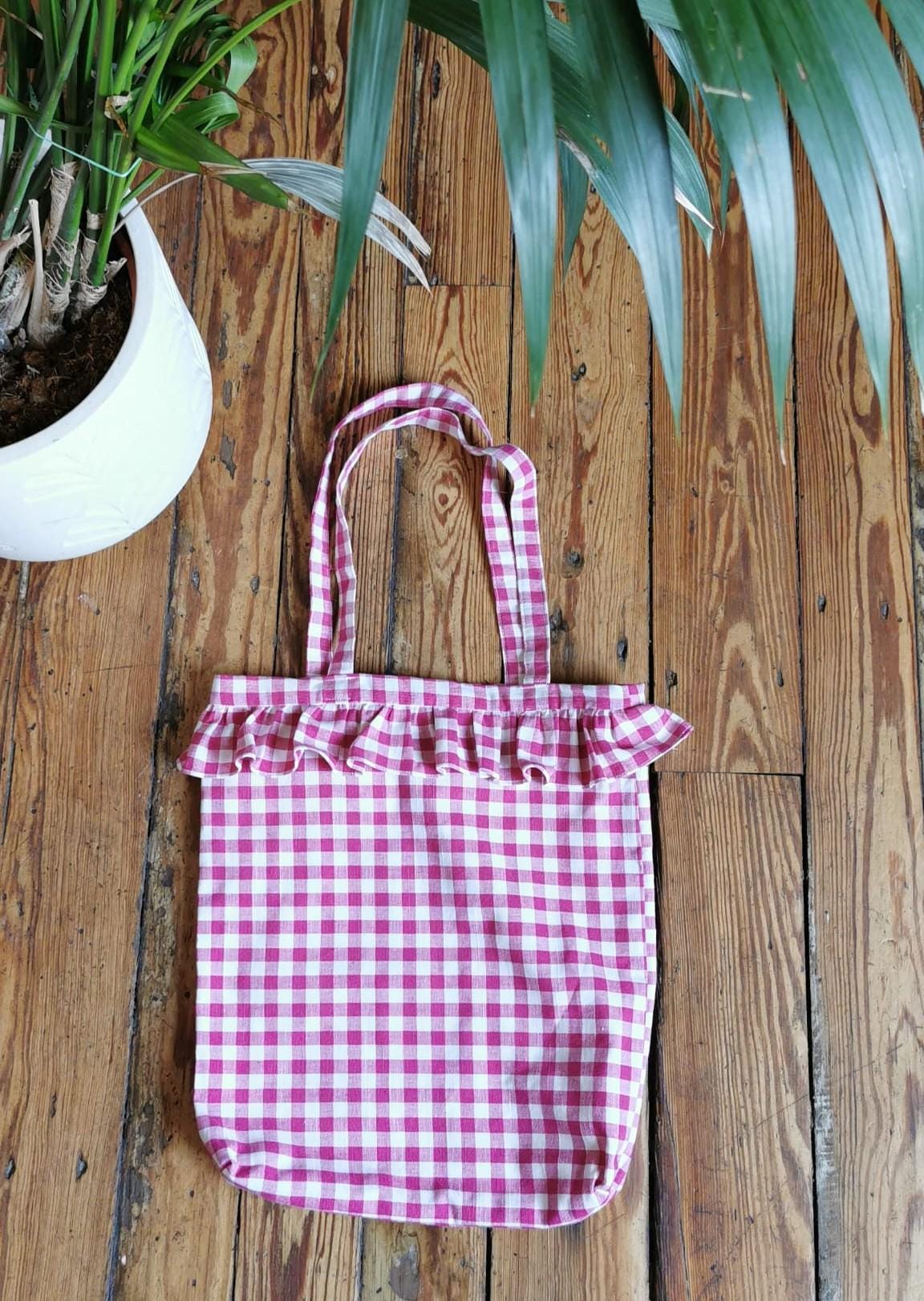 Our Large Handmade Ruffled Gingham Tote Bags Are Back in