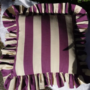 New Funky Fun on Trend Wide Stripe Ruffled Cushion Cover Purple and Dorset Cream image 8