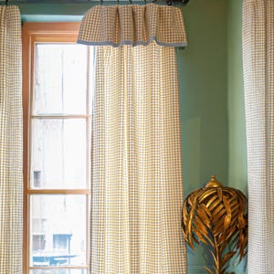 Gingham Baumwollgewebe Flop Over Vorhang: Ian Mankin Devon Bluebell Kante, Handgefertigt