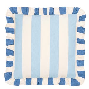 Fodera per cuscino con volant a righe blu fatta a mano - Cotone Ian Mankin