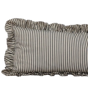 Newly launched Our Designer Ian Mankin Ticking Stripe luxurious Extra long ruffled  Black and Ivory Cotton cushion Cover also brown and sage