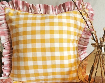 Our beautiful new rose and ochre gingham collection of cushion covers