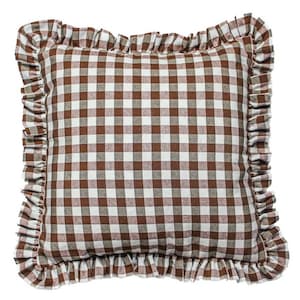 Mid brown gingham cushion cover with matching ruffle handmade with quality cotton in the UK