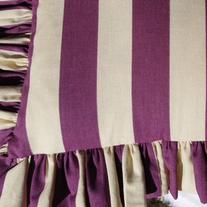 New Funky Fun on Trend Wide Stripe Ruffled Cushion Cover Purple and Dorset Cream image 7