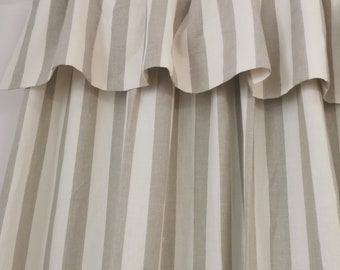 Made-to-measure large flop over curtains in oatmeal or indigo wide Stripe linen