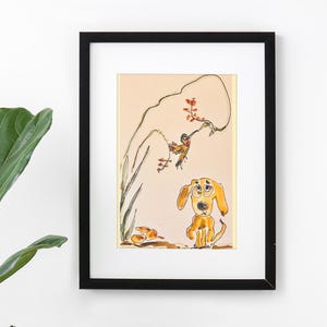 IMPRESIÓN: Pintura de acuarela original única, retrato de perros de dibujos animados, arte descargable instantáneo, regalos para amantes de los perros, viajeros y artistas