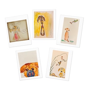 Tarjetas en blanco Tarjetas de felicitación divertidas de perros (paquete de 5) Bocetos en pluma y tinta Acuarelas Perros Dibujos animados dibujados a mano Tarjetas de notas coloridas Regalos para amantes de los perros