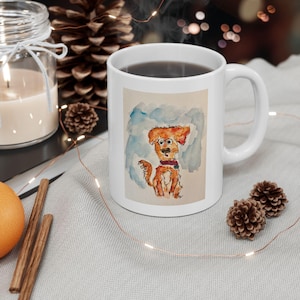 Taza de cerámica con diseño de perro dibujado a mano, ilustración de perro de dibujos animados, regalo para amantes de los perros, regalo para teletrabajadores, amante de los animales nómadas
