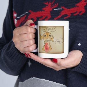 MUG Hand Drawn Dog Ceramic Mug, Cartoon Dog Illustration Cup, Dog Lover Gift, Unique Hand drawn Drinkware, Coffee Drinkers Gift