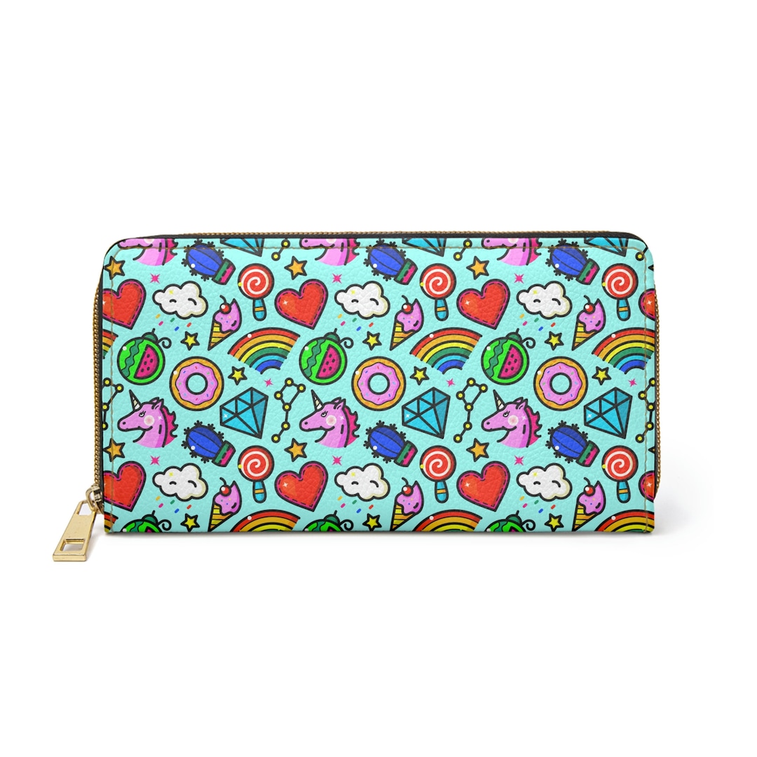 Cute Unicorn PU Leather Long Wallet - Zip Around Clutch Purse For Women