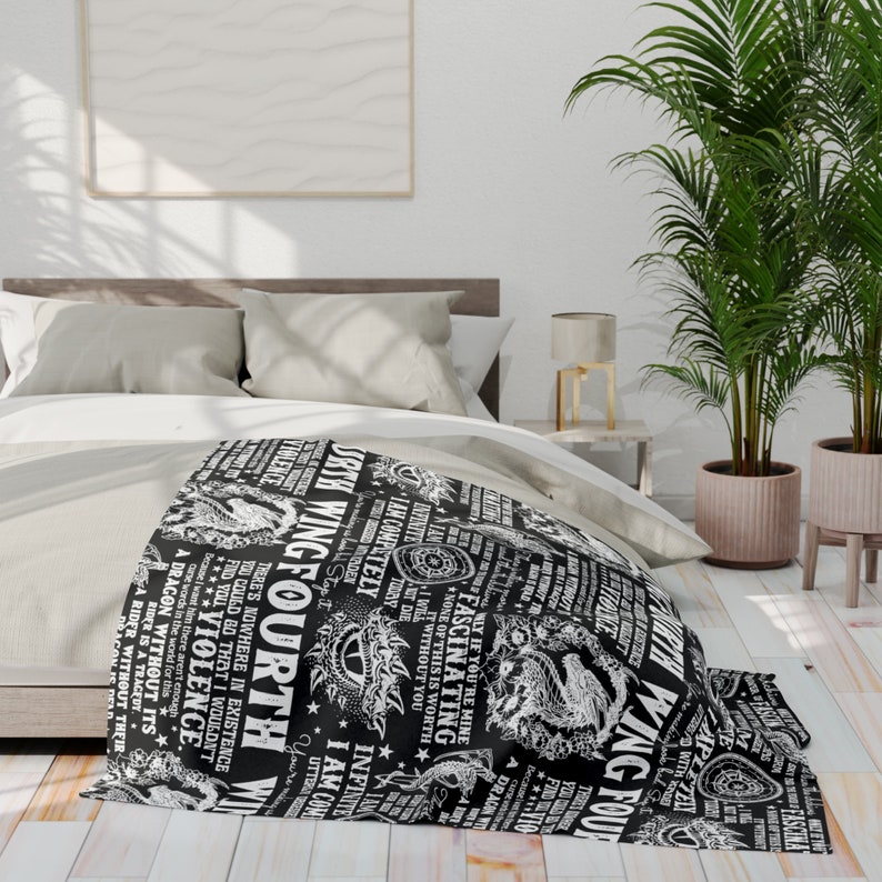 Arctic Fleece Blanket - The Fourth Wing - Tairn Dragon Book Quotes - Xaden - Violet - Black & White - Throw Blanket image 4