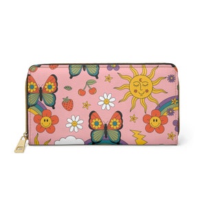 Vibraciones maravillosas Mariposas y sol - Cartera con cremallera - Sol y luna - Arcoíris - Monedero - Clutch Trippy Hippy